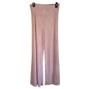 Tularosa Lara Sheer Wide Leg Pant Pink Sz S Stripe Smocked High Rise